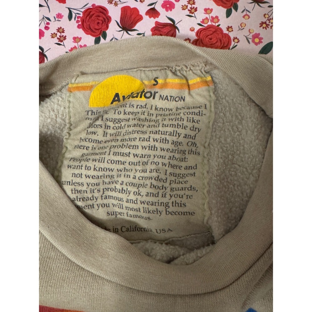 Aviator Nation Beige Sweatshirt with Blue Logo and Rainbow Accent - Picture 3 of 6
